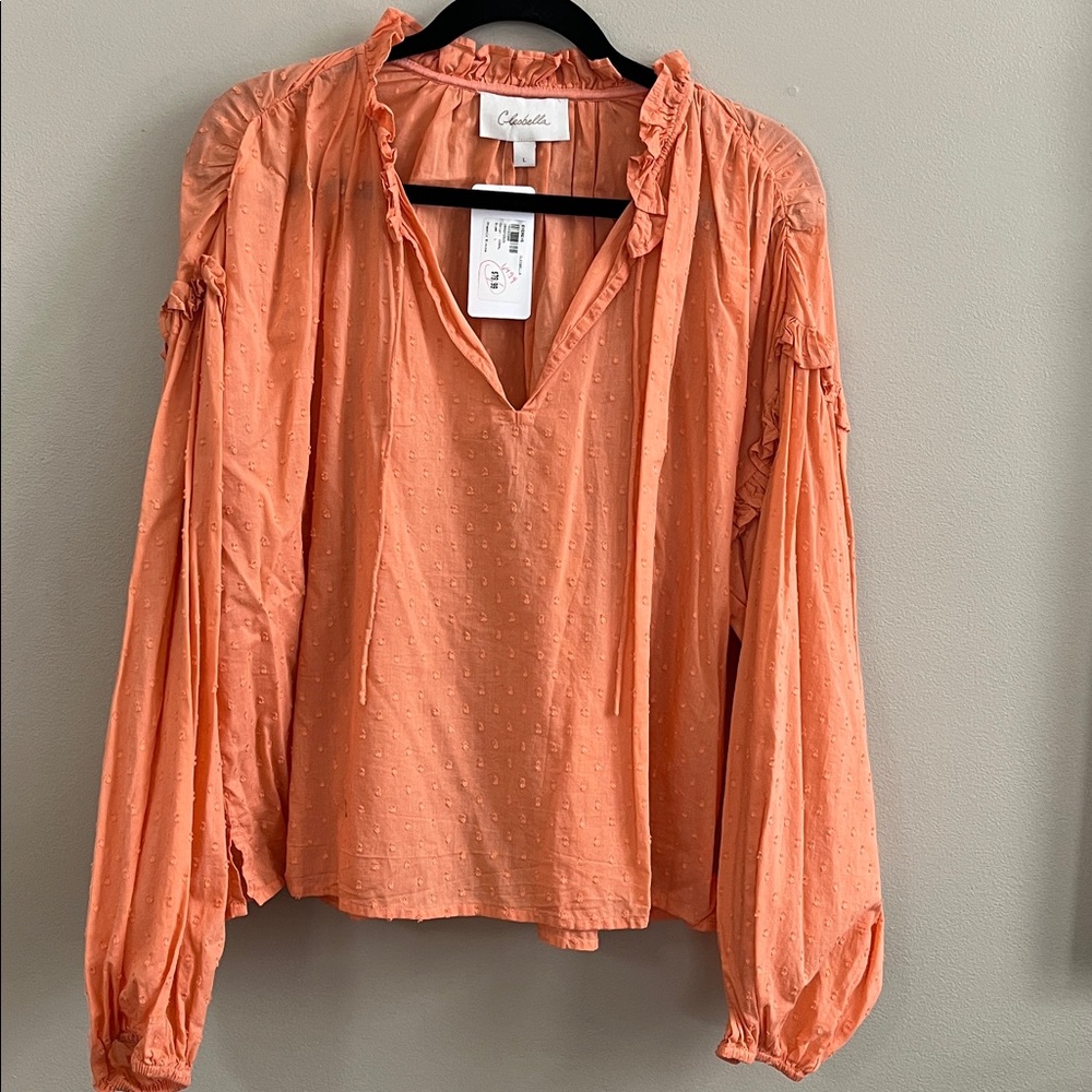 Cleobella Peach Ruffle Tie-Neck Blouse